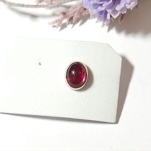 Vintage Gold Plated Ruby Red Stone Oval Lapel Pin or Tie Pin